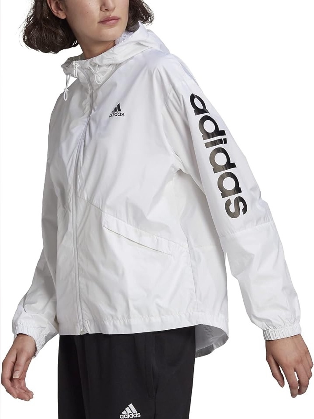 adidas White Hooded wind breaker with Logo